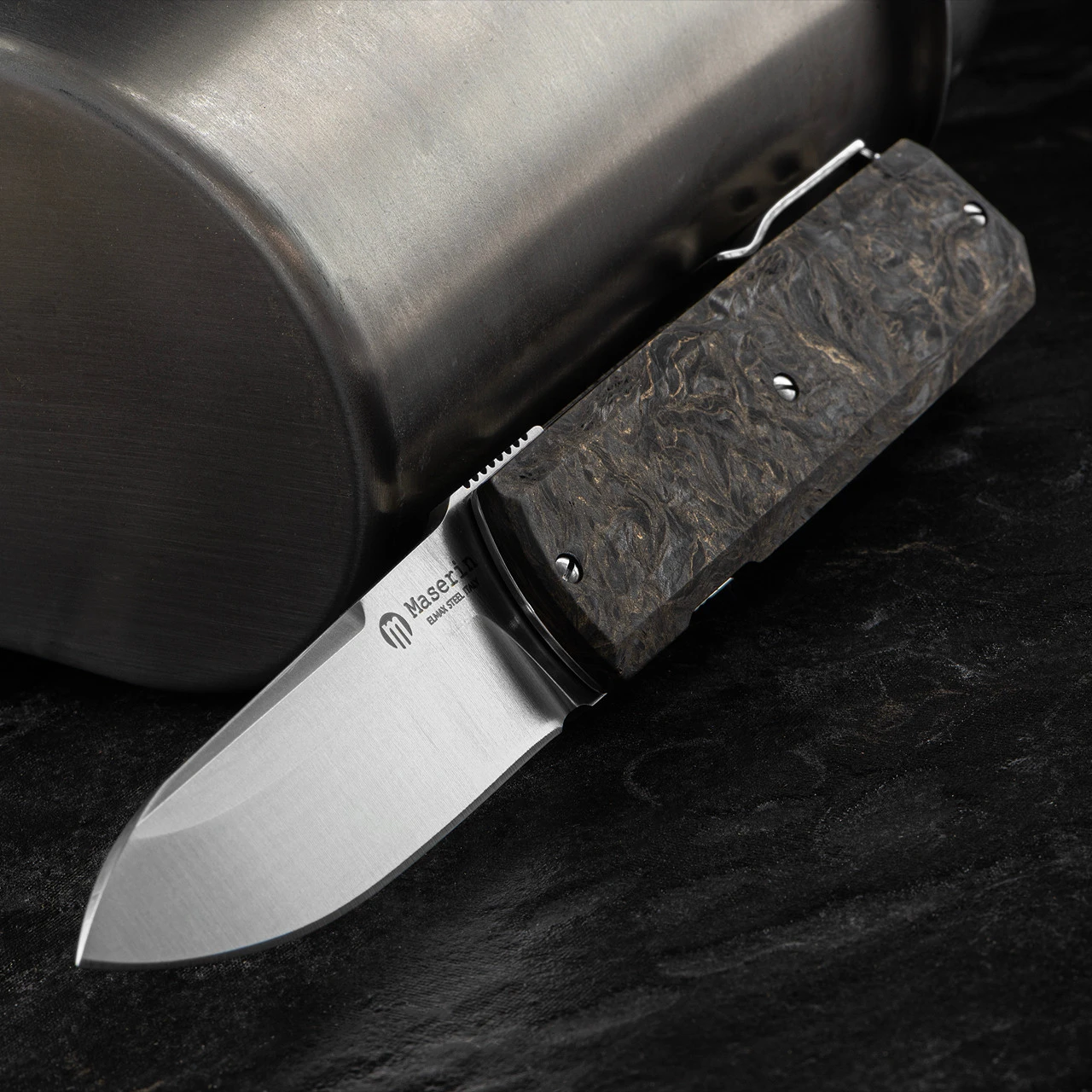 Maserin Silver 410 Fat Carbon "Gold Dark Matter" Folding Knife 2 Maserin Silver 410 Fat Carbon "Gold Dark Matter" Folding Knife - Image 2