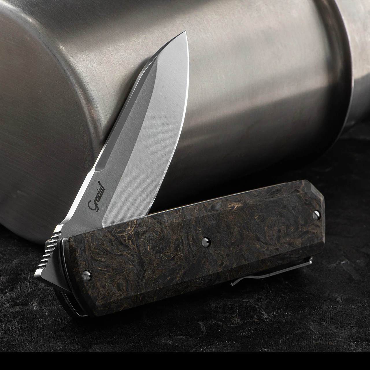 Maserin Silver 410 Fat Carbon "Gold Dark Matter" Folding Knife 3 Maserin Silver 410 Fat Carbon "Gold Dark Matter" Folding Knife - Image 3