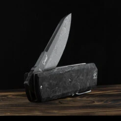 Maserin Silver 410 Fat Carbon Damascus Folding Knife -GearNest Shop MAS410DNdet 21483.1689327732