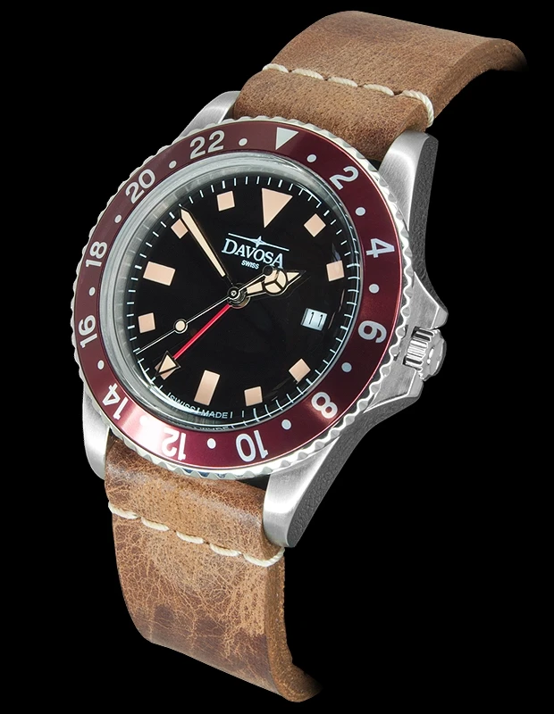 Davosa Vintage Diver Quartz Burgundy 1 Davosa Vintage Diver Quartz Burgundy